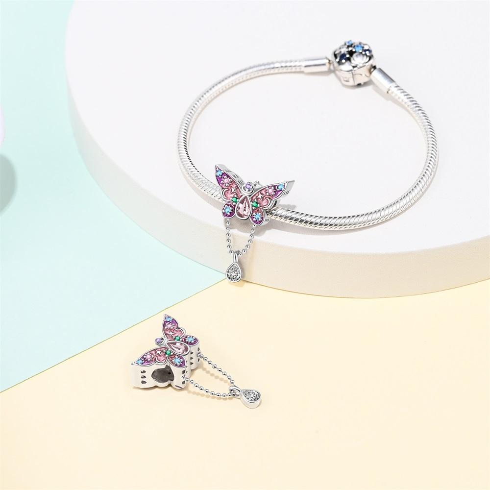 Copper Colorful Butterfly Tassel Charm Pendant Beads Fit Copper Original Bracelet For Women Jewelry Making