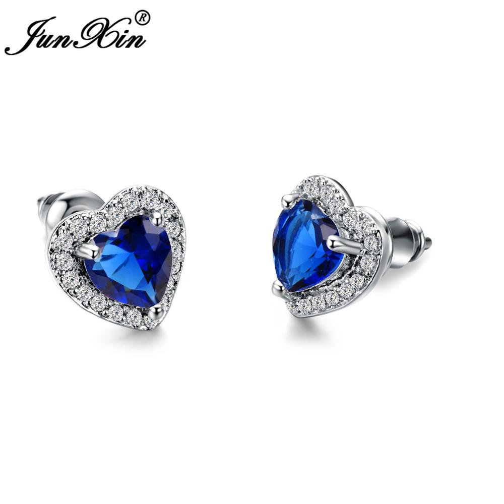 Luxury Female Black/Green/Red/Blue/White Stud Earring Fashion Small Opal Heart Earrings For Women Vintage Wedding