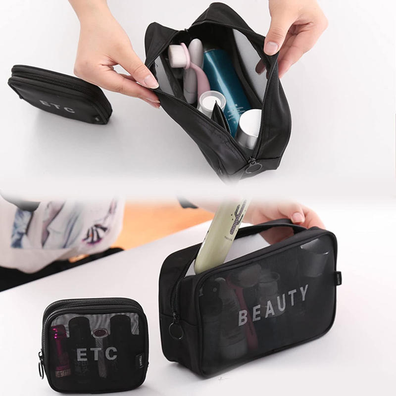 Transparent Mesh Makeup Bag Storage Case Zipper Make Up Bags 3 Size Women Travel Toiletry Wash Cosmetic Bag