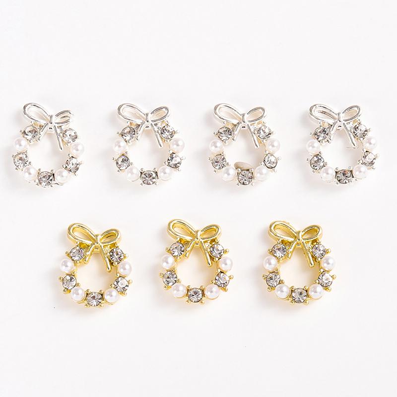 10Pcs Luxry Alloy Garland Bowknot Pearl Nail Art Charm 3D Zircon Wreath Crystal Nail Jewelry Luxury Nail Art Decoration