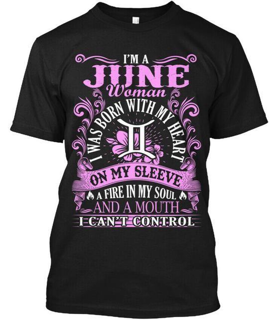 June Woman Heart On Sleeve Gemini T-Shirt Made in the USA Size S to 5XL S