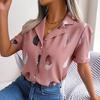 Women Summer Suit Collar Feather Loose Short Sleeve Shirt Blouses Loose All Match Tops