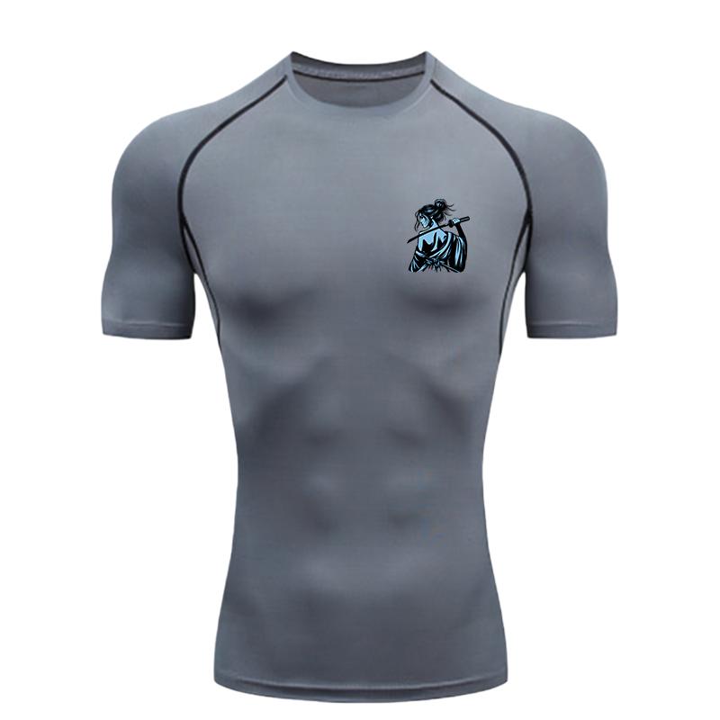 Samurai with Katana Men Sports T-Shirt Training Jogging Running Workout Compression Shirt Rashgard Tops Tee Short Sleeve T-Shirt