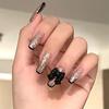 Black Edge French Manicure Stickers with Gold Bow - Removable, Wearable Nail Art Decals