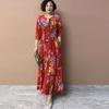 Summer Women's V-Neck Floral Casual Dress Ice Silk Linen High Elastic Long Dress A-Line Plus Size Dress