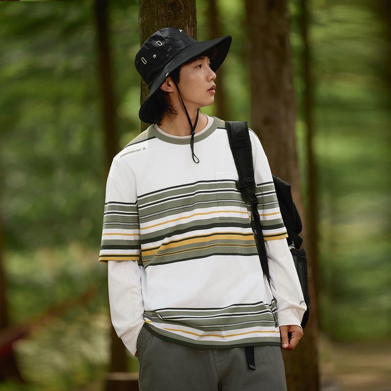 Li Ning CF Series Full Print Round Neck Comfortable Breathable Short Sleeve T-Shirt Unisex Tops Off-White Striped ATSU781-1