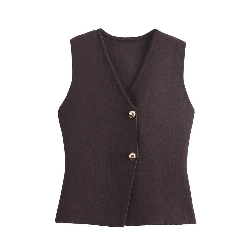 DAFIFY  Women's Fashion Casual Spring Fall Solid Color Print Sleeveless V-Neck Sweaters