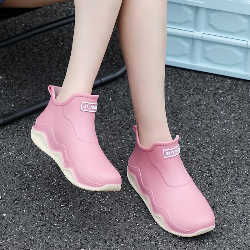 Water shoes short tube couple rain shoes men's low-top outer wear thick-soled shallow mouth non-slip rubber shoes men and women