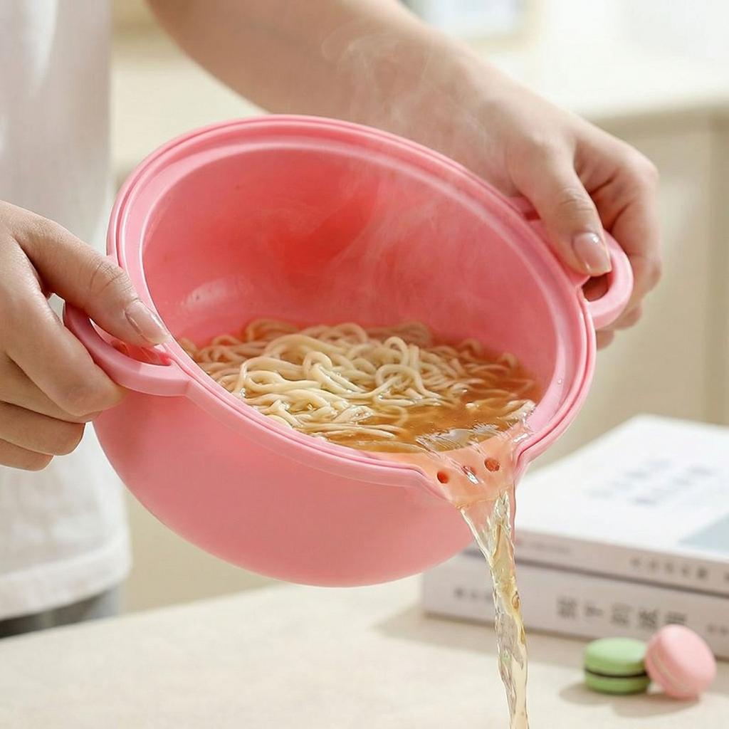 Microwaveable Cartoon Instant Noodle Bowl, Large Plastic Ramen Bowl For Students, Cute Children's Tableware Set, Six-Piece Strainer Set