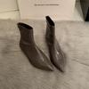 Black high-heeled short boots women's 2025 autumn and winter single boots and bare ankle boots soft leather small heel pointed French thin heel thin 