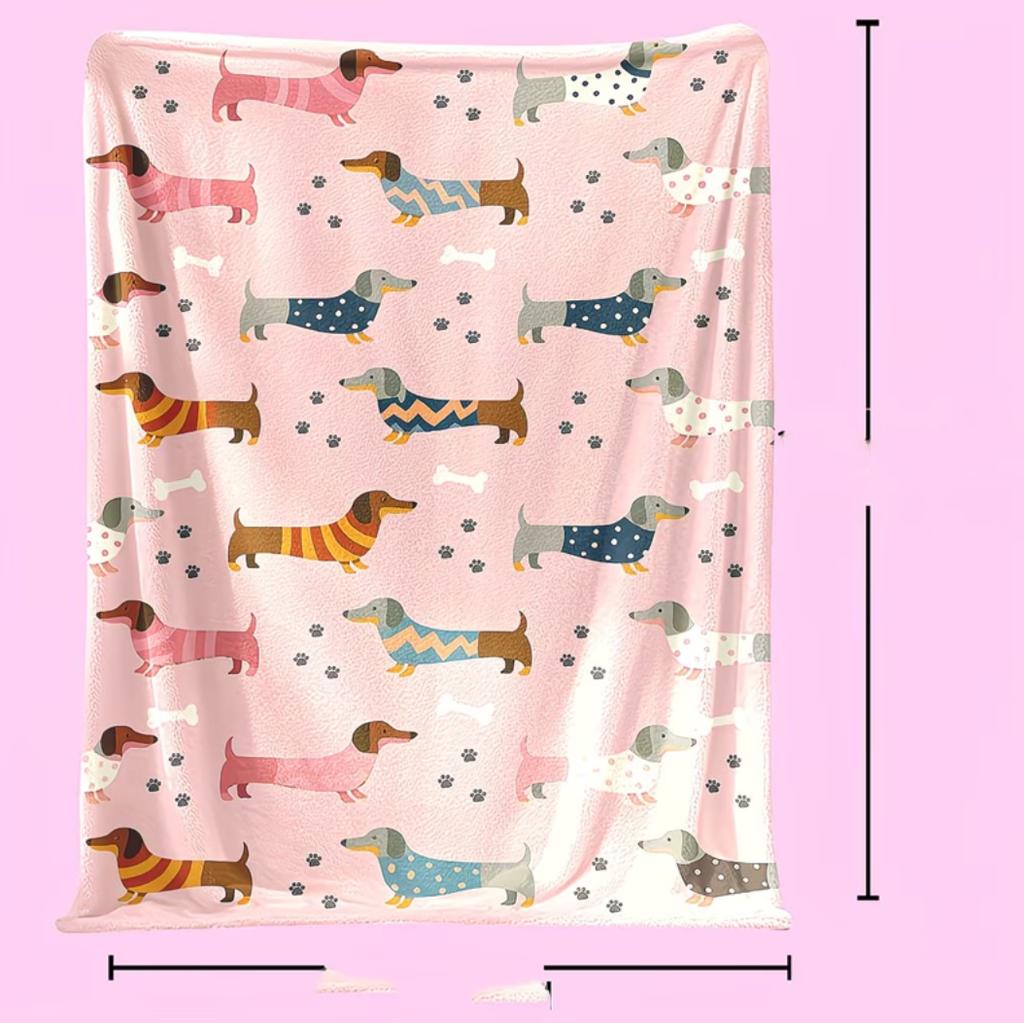 Cute Dachshund Pattern Blanket Soft and Warm Bed Camping Travel Office Decor Cozy Autumn Home Flannel Fabric Artistic Design