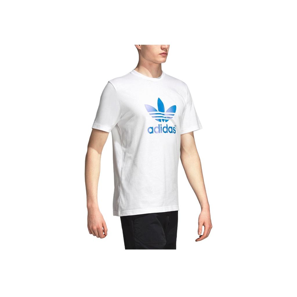 Adidas Originals Trefoil Blue Logo Print Short Sleeve T-Shirt Men Tops White DP8570