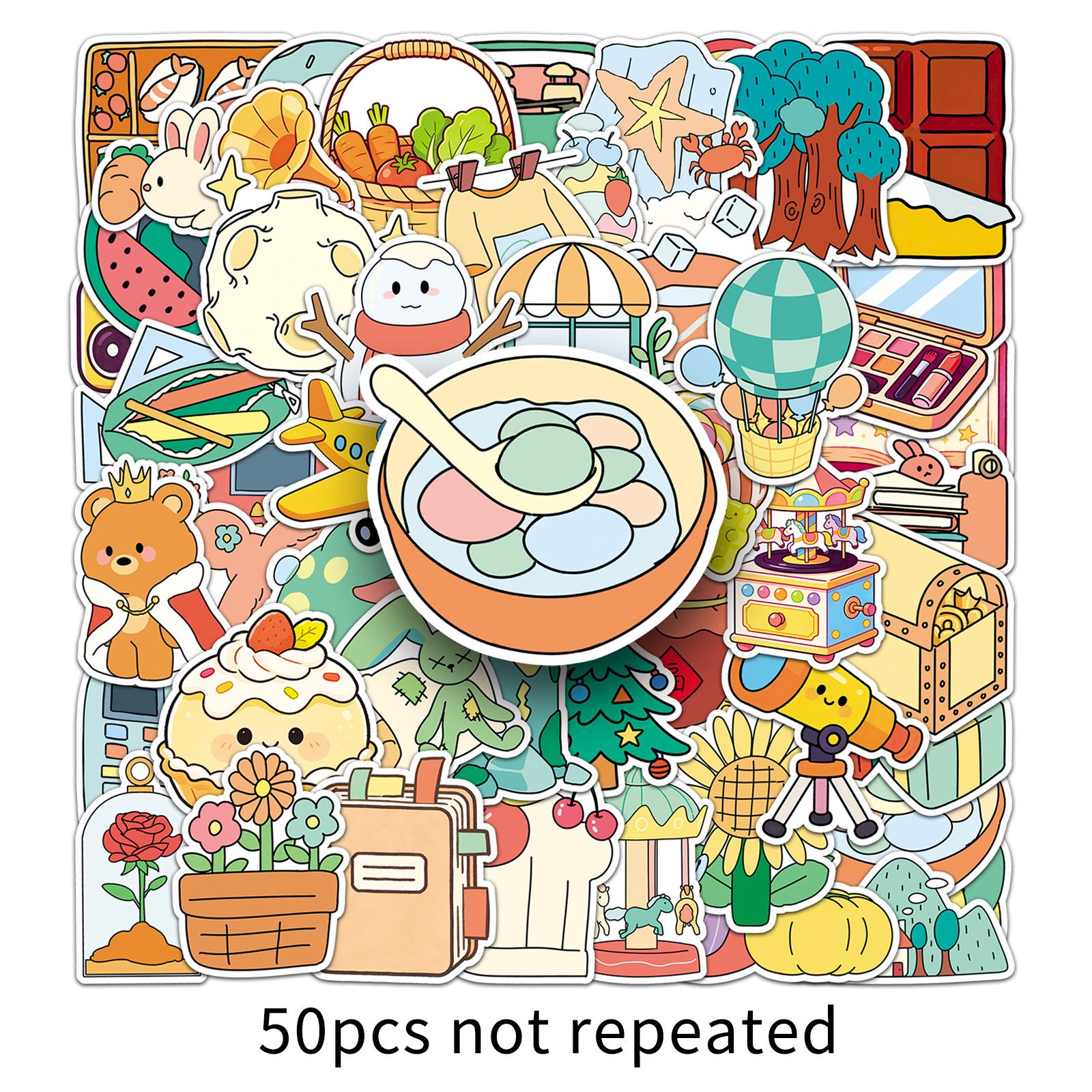 50 Original Small Doodle Stickers: Hand-painted Cute Cartoon Waterproof Decorative Stickers