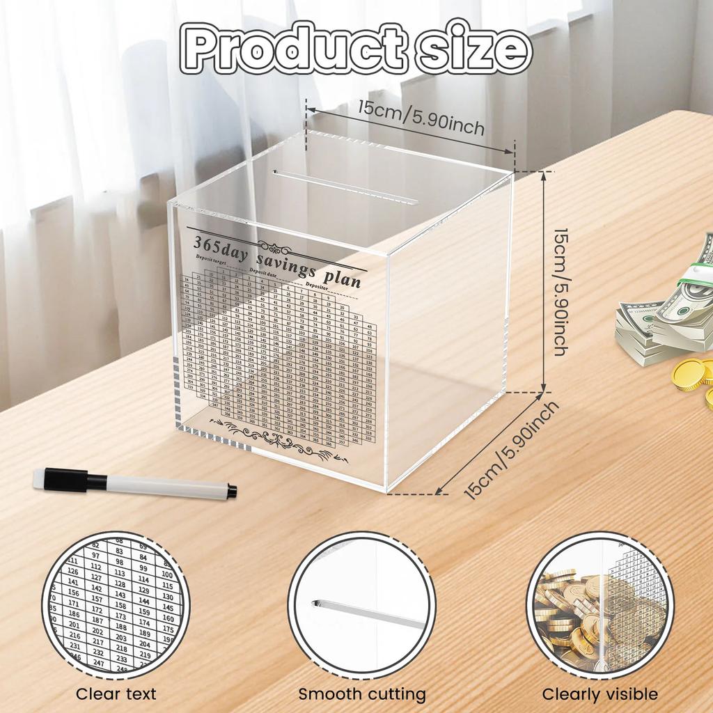 Upgraded Piggy Banks Acrylic Transparent Money Saving Bank,365 Days Goal Money Box for Adults Kids Teens,Can Only Save NEW