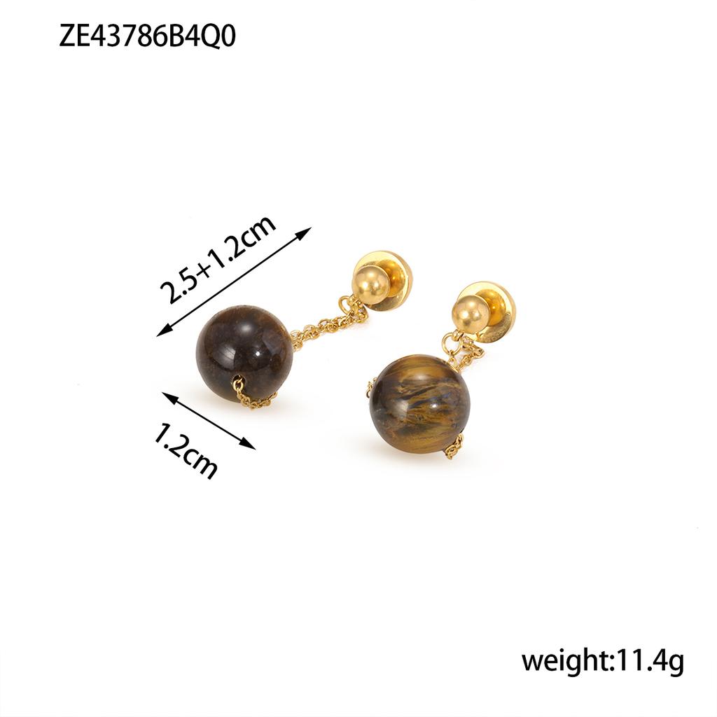 CARLIDANA Geometric Textured Waterproof Gold Plated Conch Spiral Stainless Steel Jewelry Heart Earrings Tiger Eyes Stone Woman