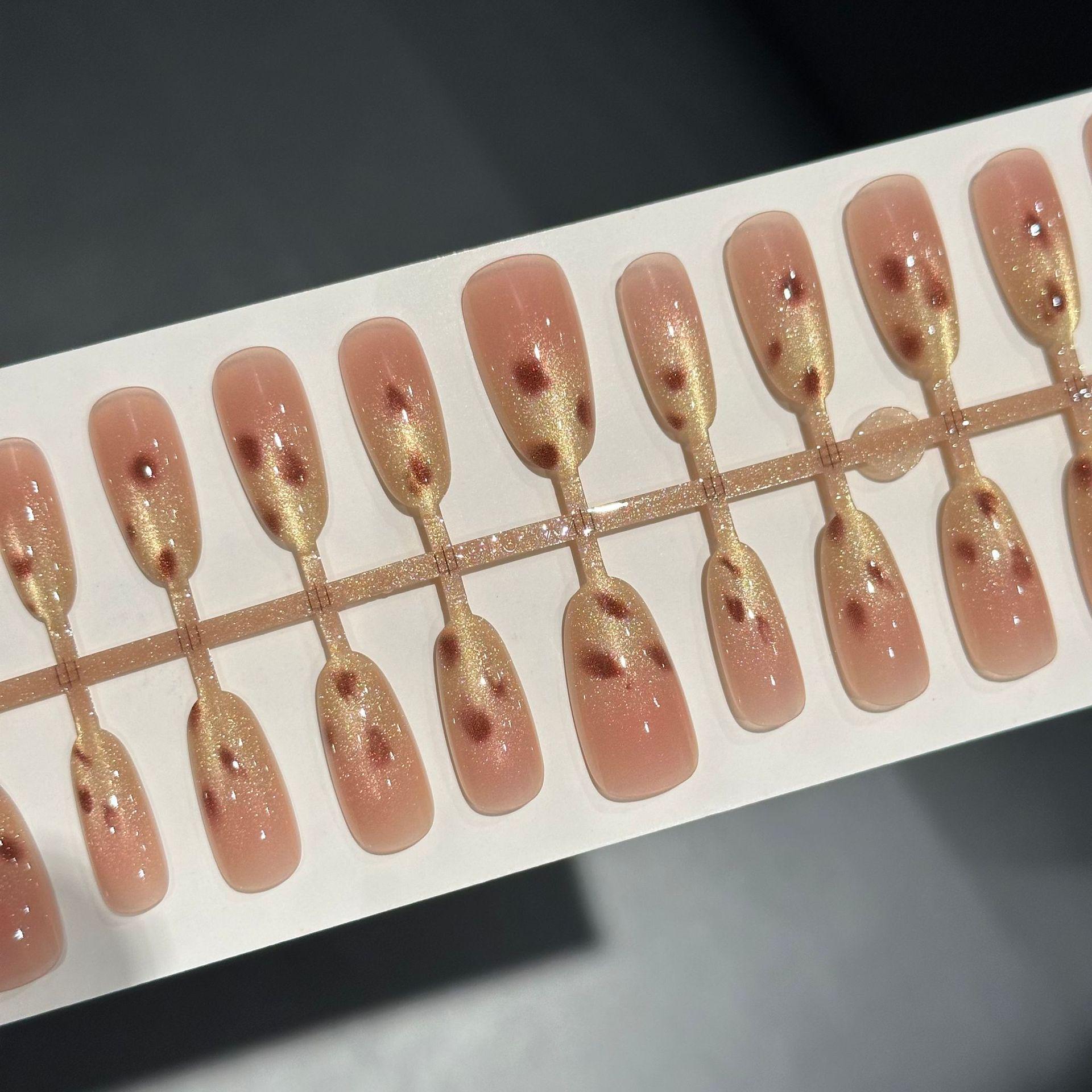 Amber Golden Autumn Cat Eye Oval Nail Art with Leopard Print Design