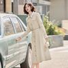 2025 Spring Women's Color Block Long Dress with Belt and Turn-Down Collar