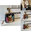 Trendy Color Stitching Canvas Tote Bag 2024 New Street Style Wide Strap Crossbody Bag