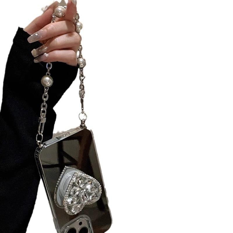 Applicable To Apple 15 Promax Mobile Phone Case New Mirror Iphone14PM Love Stand 13 Mirror Chain 12