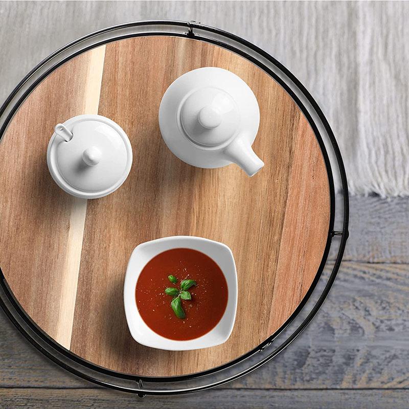Multipurpose Wooden Revolving Spice Rack and Storage Tray for Kitchen Cabinets