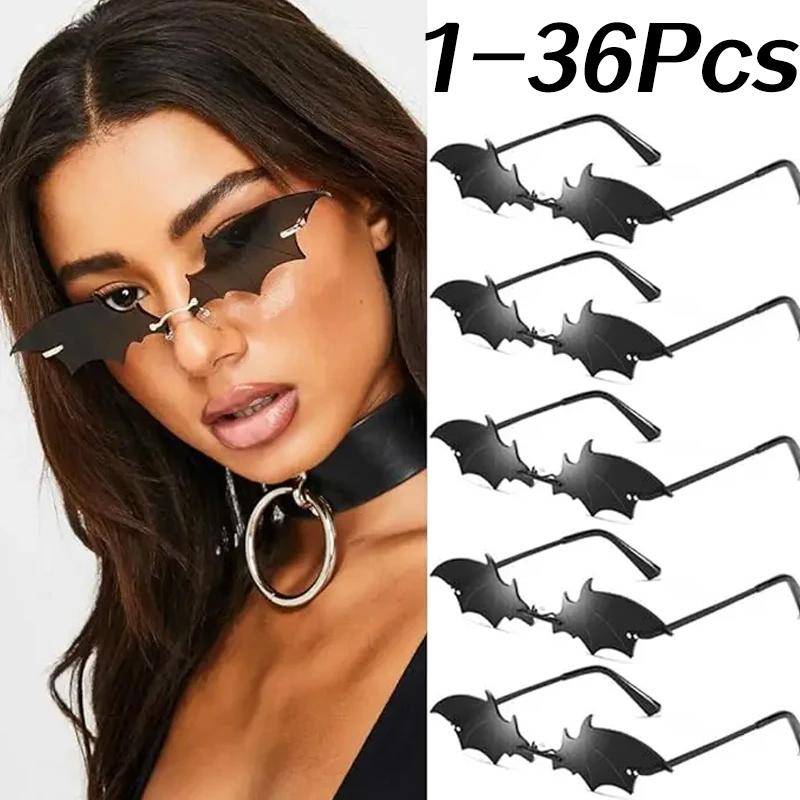 Bai Fen Bai Electronic 3C Women's Black 1-36Pcs Bat Sunglasses Rimless Goth Glasses For Men Halloween Party Glasses Trendy Eyewear Novelty Cosplay Party Eyewear Cm