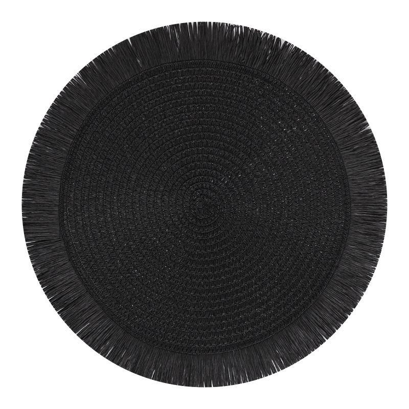 Woven Rattan Round Placemat Handmade Fringe Edge Heat Resistant For Home Dining Table Party Decor