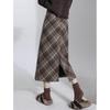 Women's Plus Size Plaid Wool Blend High Waist A-line Skirt with Slit - Mid-Length Slimming Design for Spring and Autumn