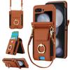 Flip7 Ring&Lanyard&Long Rope Crossbody Phone Case for Samsung Galaxy Z Flip 7 6 5 4 3 Button Card Holder Wallet Pu Leather Cover