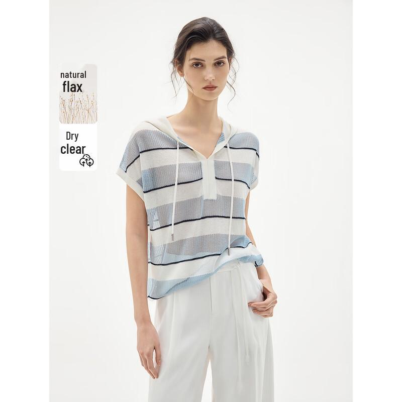 ELLE Color Block Stripe Hooded Sleeveless Knit Top S