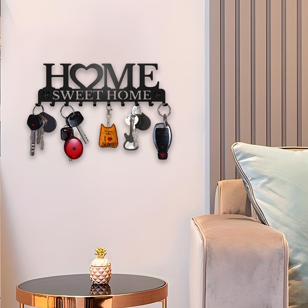 1PC Black Metal Key Holder Wall Mounted Key Holder Sweet Home Design Style Key Holder with 10 Hooks