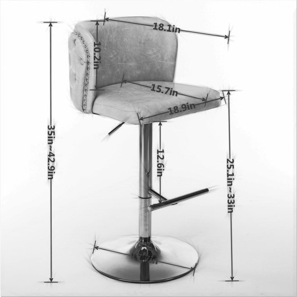US Stock Set Of 2 Swivel Barstools Adjustable Seat Height With Gold-plating Base Tufted Back For Home Pub And Kitchen Island