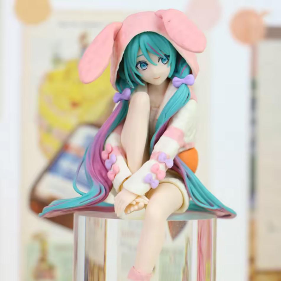 14CM Anime HATSUNE MIKU Figure Noodle Stopper Figure Rabbit Ear Pajamas Model Toy Doll Aciton Model Collection Gift PVC