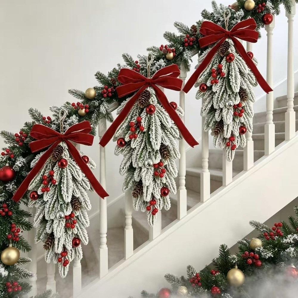 Pine Needles Artificial Christmas Wreath Teardrop Shape Christmas Hanging Decor  Party Decoration