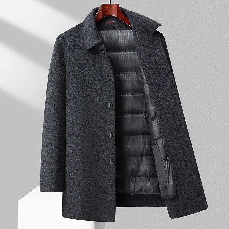 Double-sided Woolen Coat Jacket Medium and Long Lapel Business Casual Down Take-off Liner Wool Coat