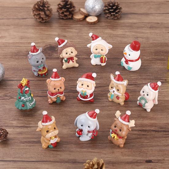 Puntos Home Christmas Cartoon Santa Elephant Resin Miniature Figurine Ornament Decor