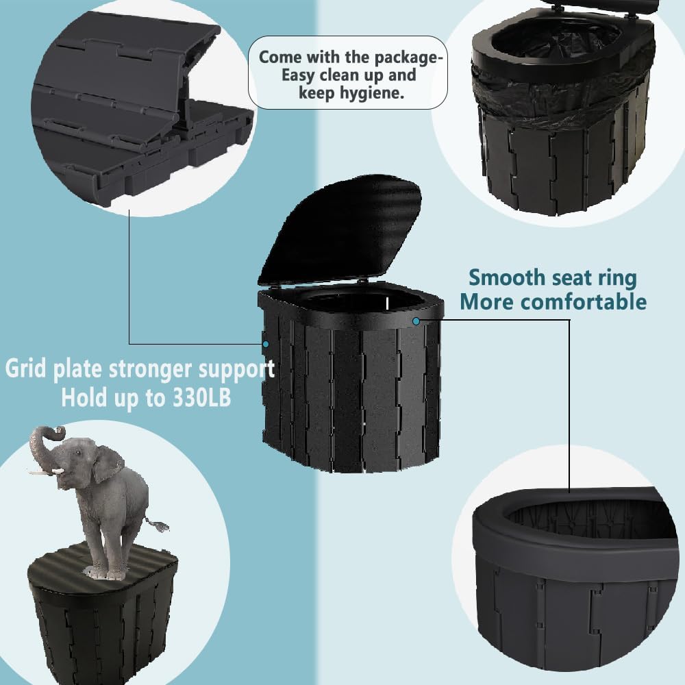 Toaletă Portabilă de Camping pentru Adulți, pentru Exterior, cu Capac, Toalete de Compostare Pliabile pentru Drumeții, Vas de Toaletă Portabil Impermeabil, Echipament Esențial pentru Camping cu Mașina