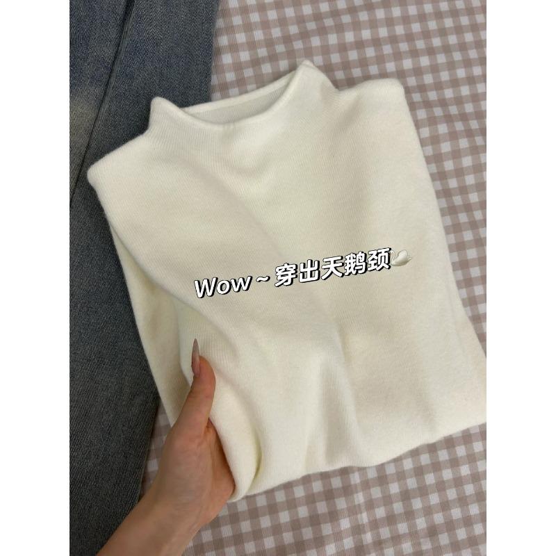 Soft waxy small stand-up collar with knitted sweater women's bottoming shirt spring simple solid color long-sleeved top