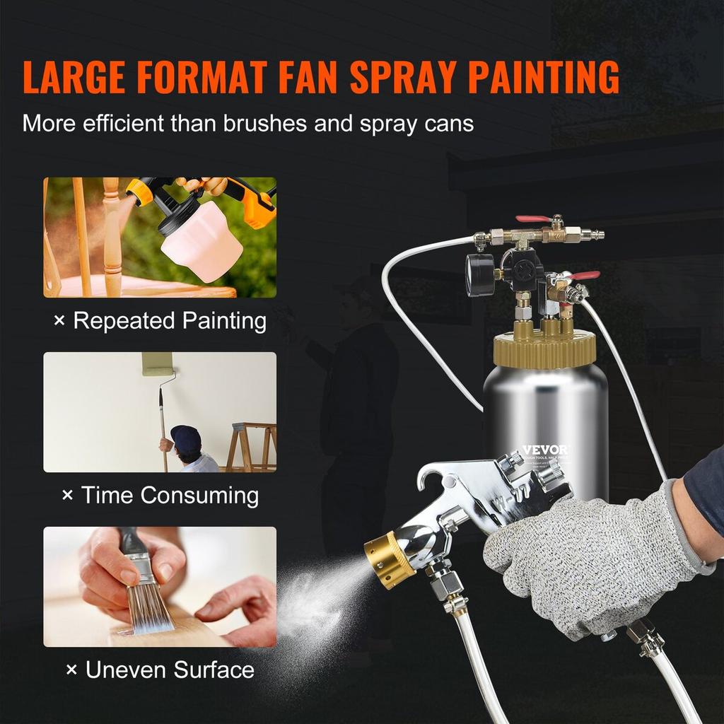 Spray Paint Pressure Pot Tank, 2L/0.5gal Lightweight Air Paint Pressure Pot, 1.8mm Nozzle Spray Paint Gun 3m Hoses for Home Decoration Architecture