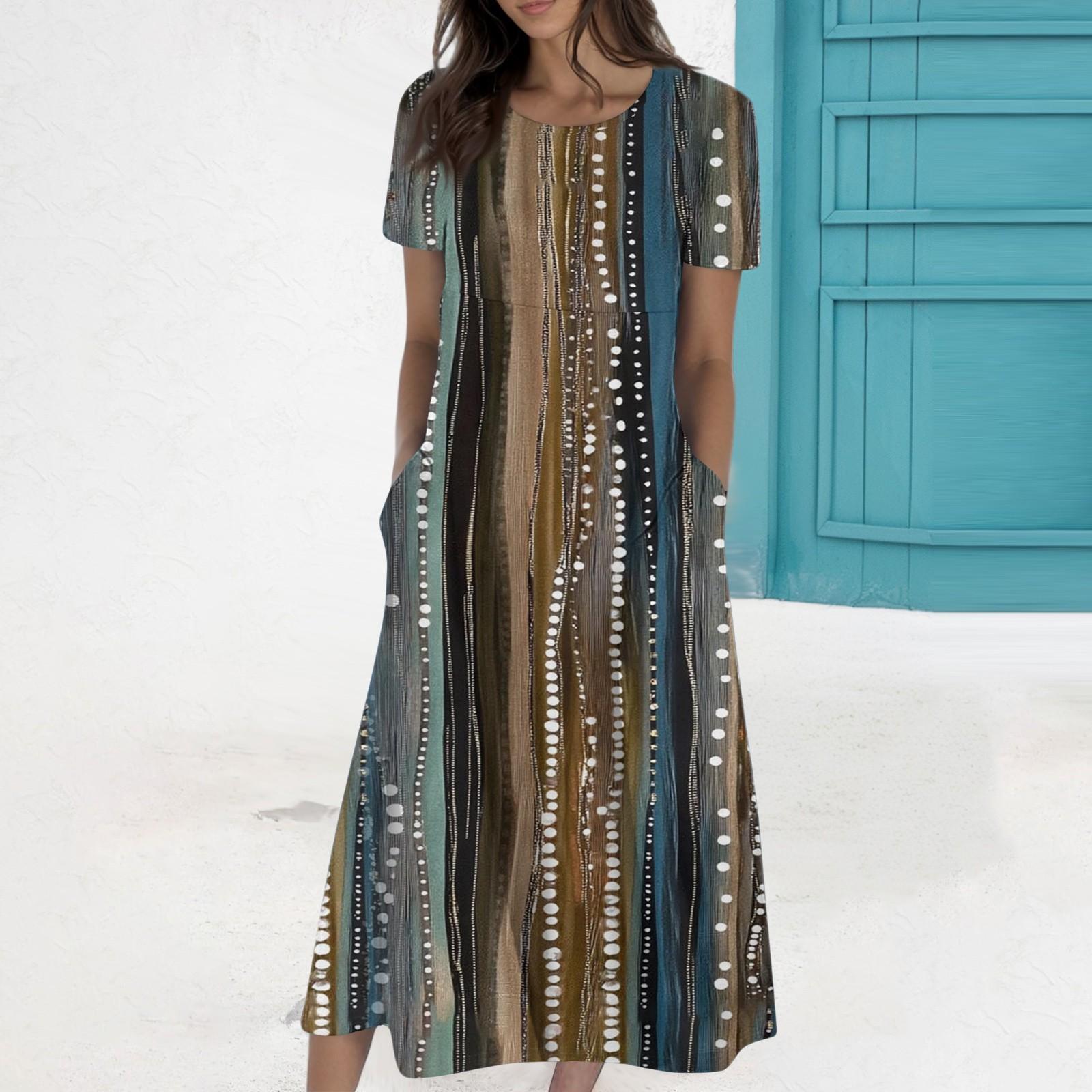 

Женское летнее повседневное модное платье с коротким рукавом и карманом с круглым вырезом S