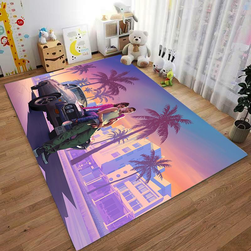 Retro Urban Street Illustration Carpet Suitable for Use As an Anti-slip Game Mat for Living Room and Bedroom Sofas