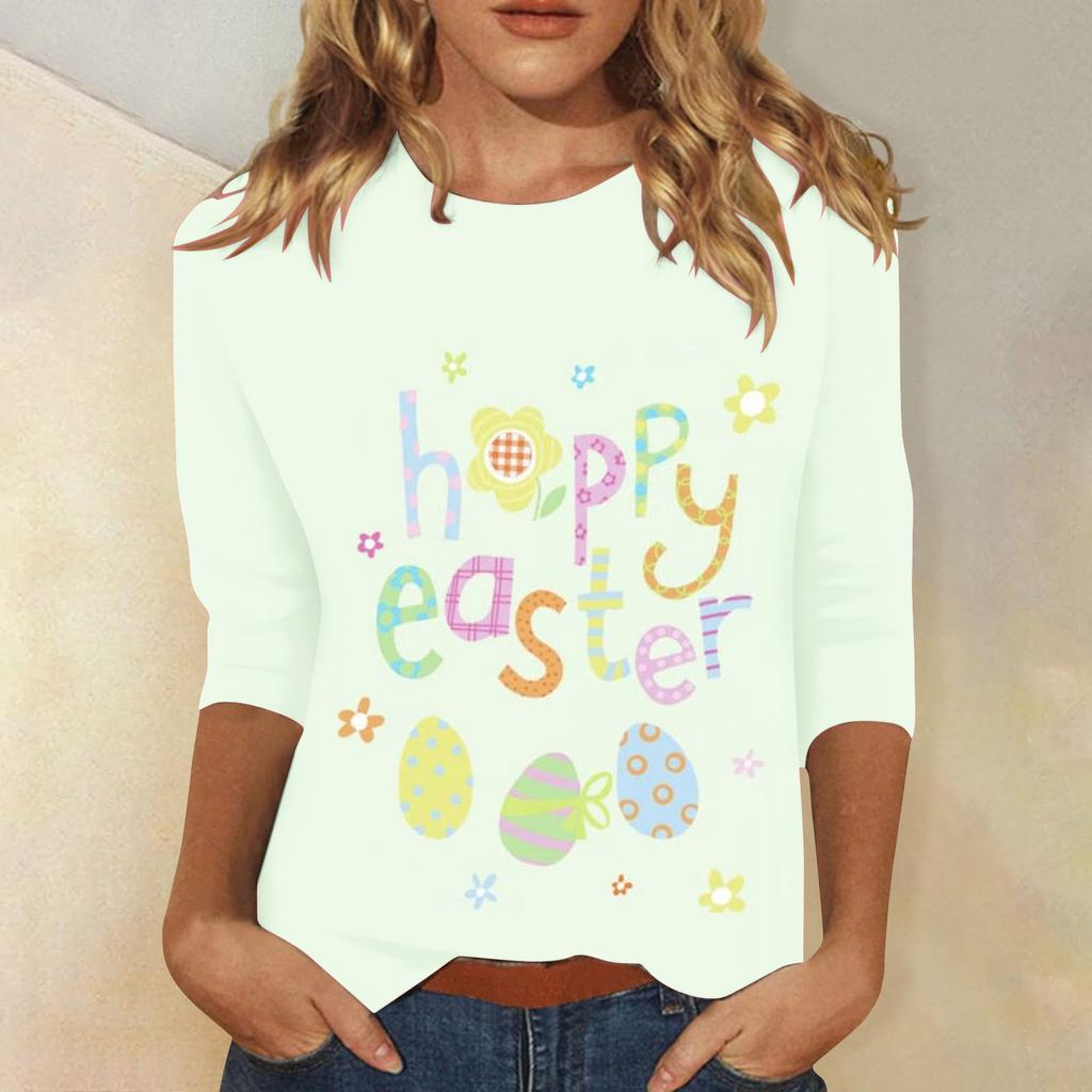 Round Neck 3D Rabbit Festival Printed Top Fashionable Casual Long Sleeved Women's T-shirts