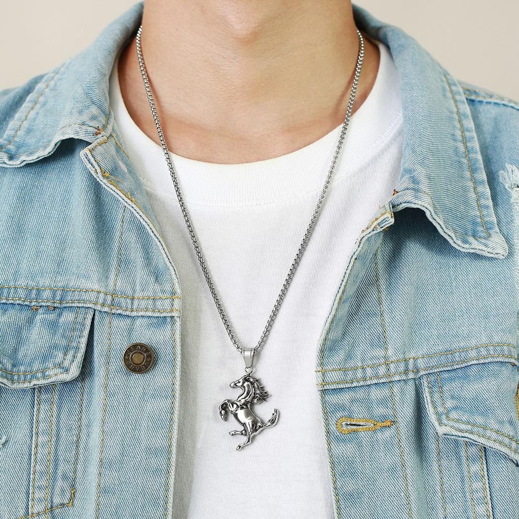 Titanium Steel Sweat Blood Horse Pendant Retro Men's and Women's Titanium Steel Thousand Mile Horse Necklace