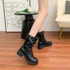 Korean version of knight boots women's belt buckle pleated piled boots comfortable soft sole not tired feet British style thick-soled Martin boots