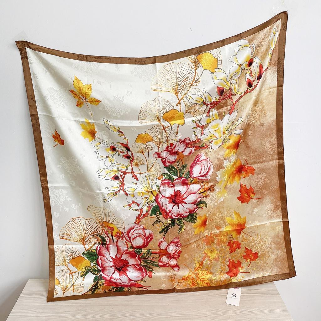 90CM Four Seasons Square Großer quadratischer Schal Luxus dekoratives Hemd Professionelles Kopftuch Haarband Sonnenschutz Kopftuch