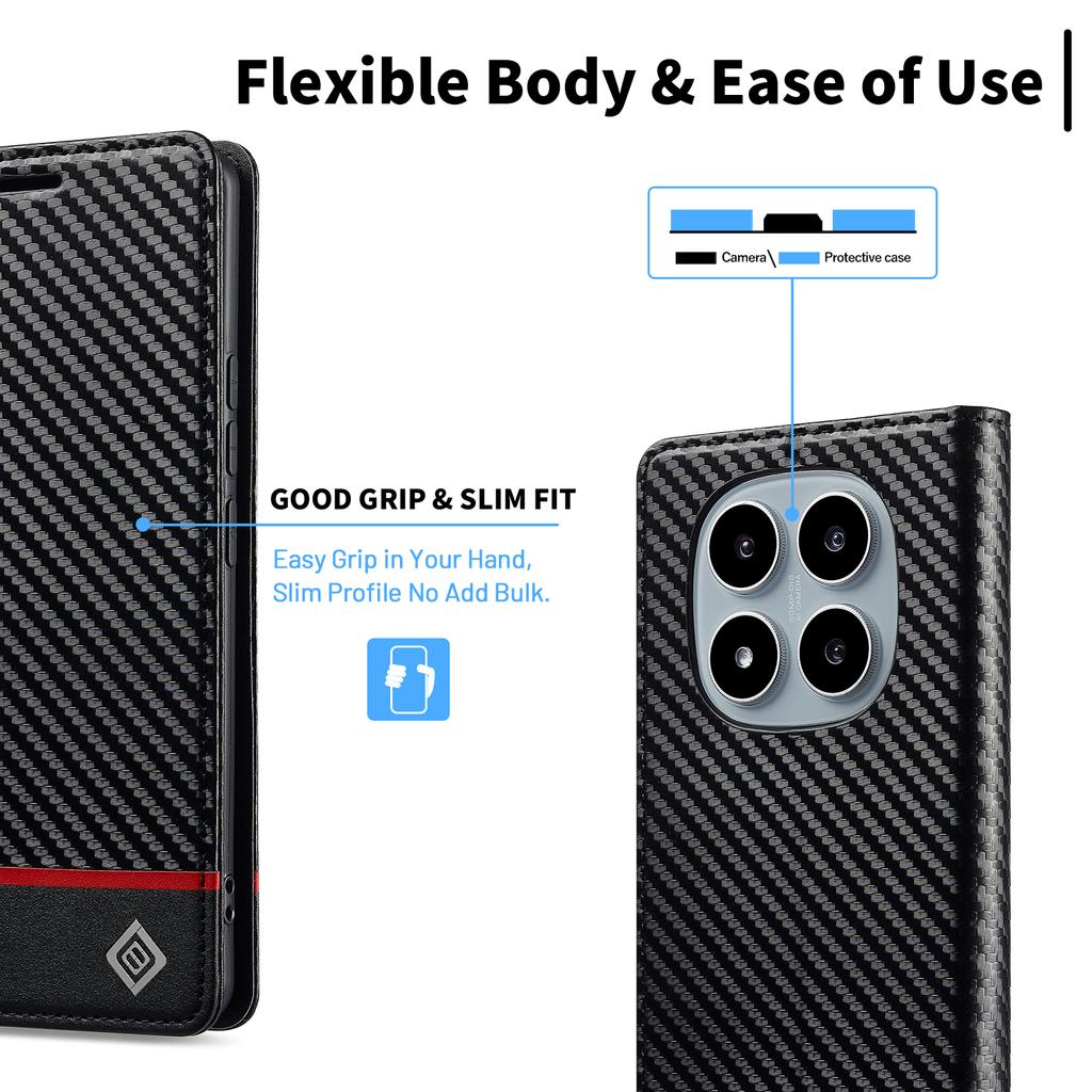 LC.IMEEKE For Xiaomi Redmi Note 15 Pro 4G (Global) Wallet Case Carbon Fiber Texture Leather Phone Cover