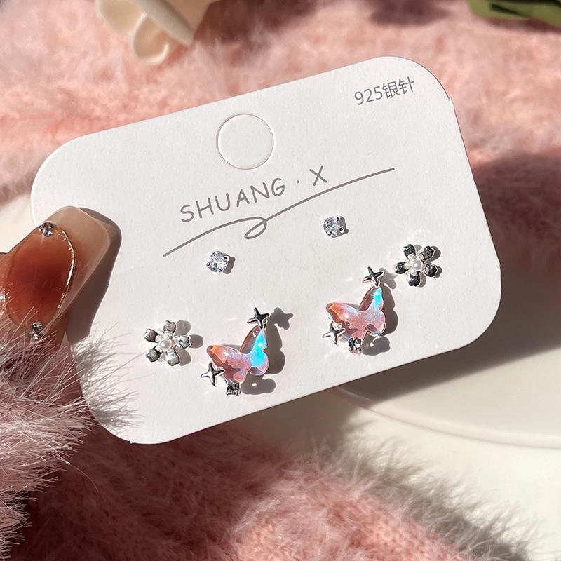 6Pcs/Set Women Colorful  Pentagram Star Moon Butterfly Stud Earring Trendy Punk Sweet Cool Earrings Aesthetic Jewelry