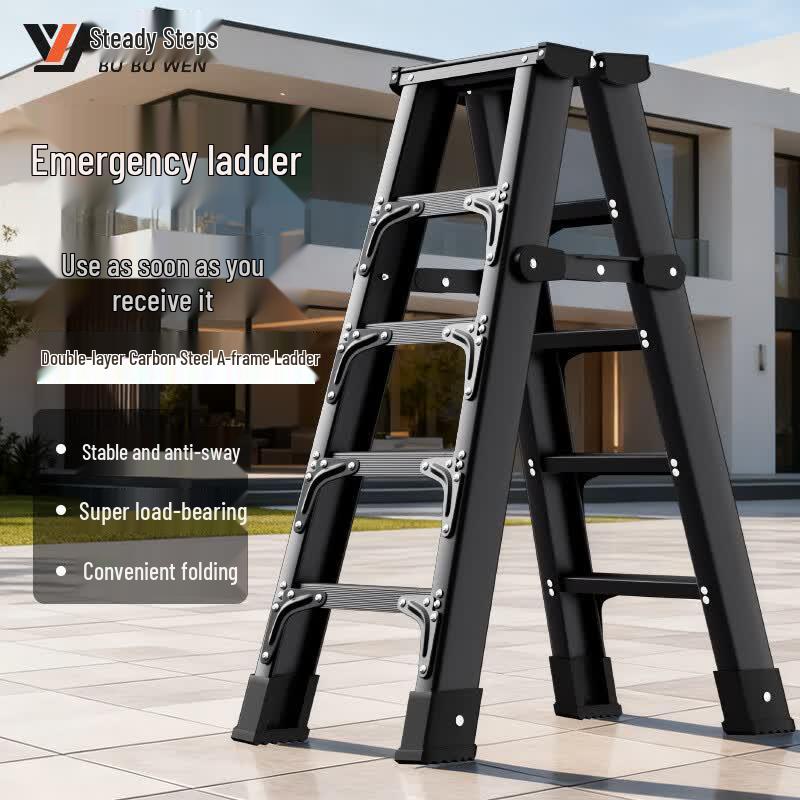 BUBUWEN Double-Layer Carbon Steel Herringbone Folding Ladder