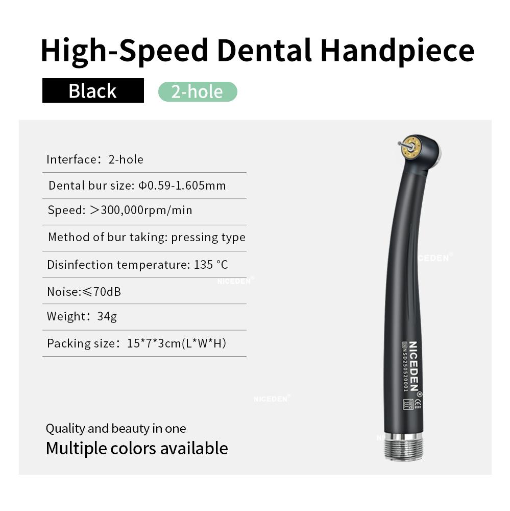 Niceden High-Speed Handpiece LED Push Button Standard Head 2/4 Holes Three Water Spray Air Oral Therapy Equipments Accessories 5 LED 5 Water Holes