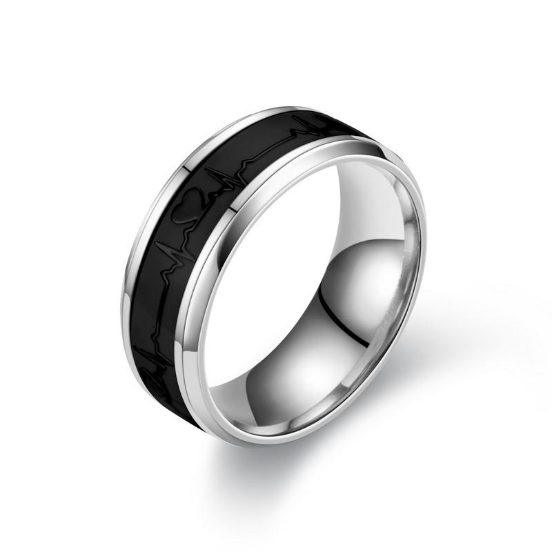 

7 Colors Lightful ECG Unisex Rings Women Men Ring Fingers Accessories Heartbeat Rings 18mm Copper Color Metal bague