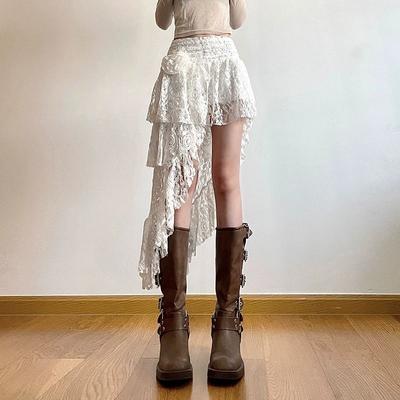 Spitze Unregelmäßige Streetwear Bohemian Mini Röcke Y2k Ästhetischen 3D Blume Hohe Taille Rock Rüschen Frauen Fee Sexy Harajuku